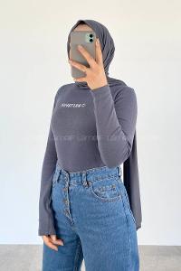 Light Blue Crew Neck Long Arm Without Accessories Printed Blouse