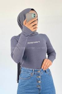 Light Blue Crew Neck Long Arm Without Accessories Printed Blouse