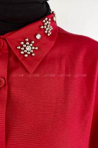 Modalameli Yaka Çakma Taş Gömlek Bordo