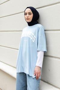 Modalamelif Wellness Baskılı T-Shirt Açık Mavi