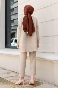 Stone Shirt Collar Long Arm With Brooch Linen Regular Trousers Comfortable Suit