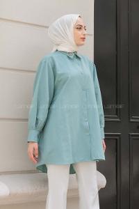 Modalameli Yaka Çakma Taş Gömlek Su Yeşili