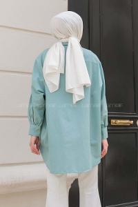 Modalameli Yaka Çakma Taş Gömlek Su Yeşili