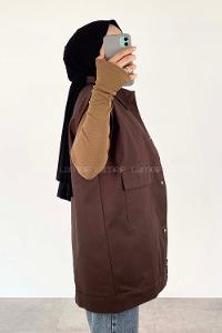 Lamelif Önü Çıtçıt Düğmeli Yelek Kahverengi