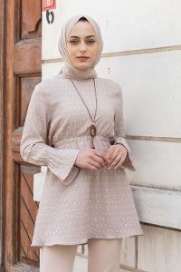 Stone Medium Crew Neck Cotton Unprinted Tunic