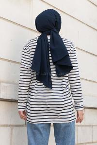 Navy Blue Crew Neck Long Arm Unprinted Sweatshirt