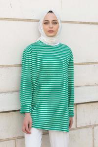 Green Crew Neck Long Arm Unprinted Sweatshirt