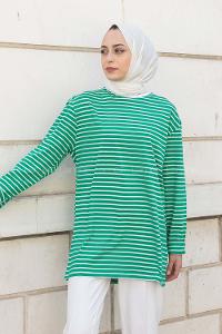 Green Crew Neck Long Arm Unprinted Sweatshirt