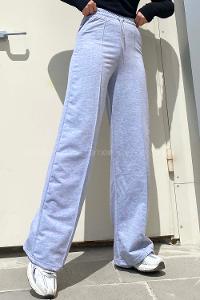 Modalamelif Çımalı Bol Paça Pantolon Gri