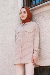 Beige Shirt Collar Long Arm Crepe Fabric Printed Shirt