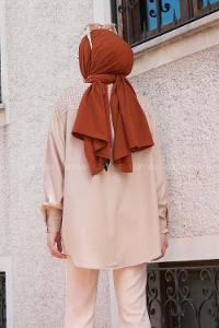 Beige Shirt Collar Long Arm Crepe Fabric Printed Shirt