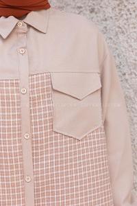Beige Shirt Collar Long Arm Crepe Fabric Printed Shirt