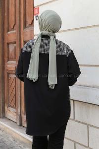 Black Shirt Collar Long Arm Crepe Fabric Printed Shirt