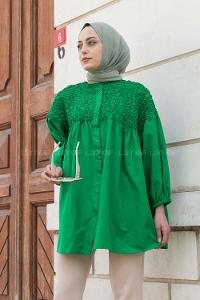Green Neck Neck Combed Fabric Unprinted Tunic