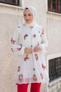 White Crew Neck Printed Tunic