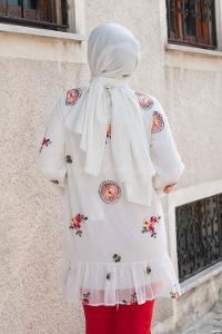 White Crew Neck Printed Tunic