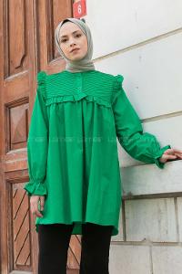 Green Neck Neck Combed Fabric Unprinted Tunic