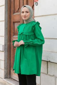 Green Neck Neck Combed Fabric Unprinted Tunic