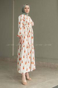 Orange Crew Neck Linen Printed Dresess