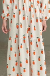 Orange Crew Neck Linen Printed Dresess