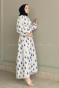 Bone Sax Crew Neck Linen Printed Dresess