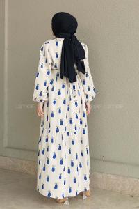 Bone Sax Crew Neck Linen Printed Dresess