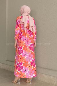 Fuchsia Crew Neck Poplin Fabric Unprinted Dresess