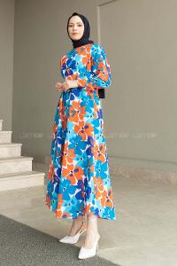 Saxe Crew Neck Poplin Fabric Unprinted Dresess