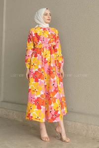 Yellow Crew Neck Poplin Fabric Unprinted Dresess