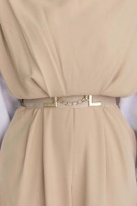 Beige Roll Neck Crepe Fabric Unprinted Overalls