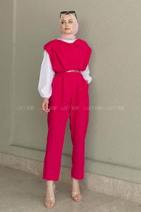 Fuchsia Roll Neck Crepe Fabric Unprinted Overalls