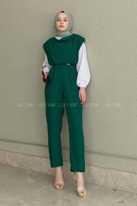 Emerald Green Roll Neck Crepe Fabric Unprinted Overalls