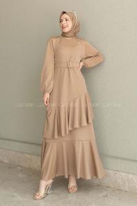 Brown With Milk Medium Crew Neck Knitwear Unprinted Dresess