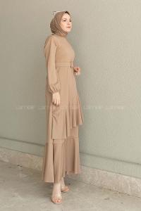 Brown With Milk Medium Crew Neck Knitwear Unprinted Dresess