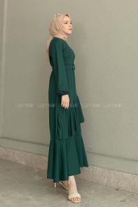 Emerald Green Medium Crew Neck Knitwear Unprinted Dresess