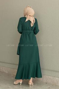 Emerald Green Medium Crew Neck Knitwear Unprinted Dresess