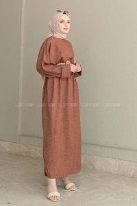 Brown Crew Neck Ayrobin Unprinted Dresess