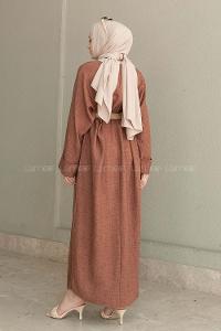 Brown Crew Neck Ayrobin Unprinted Dresess