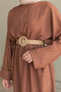 Brown Crew Neck Ayrobin Unprinted Dresess