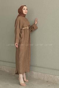 Soft Brown Crew Neck Ayrobin Unprinted Dresess