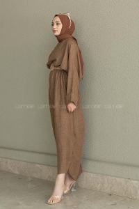 Soft Brown Crew Neck Ayrobin Unprinted Dresess