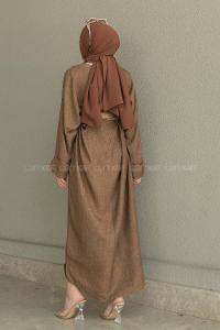 Soft Brown Crew Neck Ayrobin Unprinted Dresess