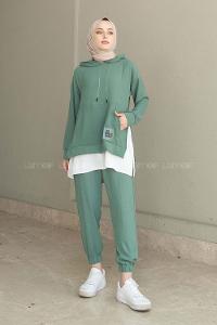 Mint Green Hood Neck Long Arm Without Accessories Ayrobin Elastic Trousers Comfortable Suit