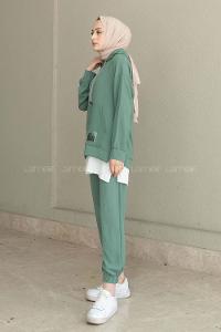 Mint Green Hood Neck Long Arm Without Accessories Ayrobin Elastic Trousers Comfortable Suit
