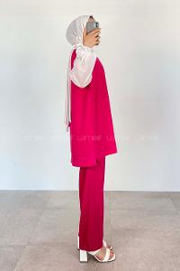 Fuchsia Crew Neck Long Arm Without Accessories Crepe Fabric Regular Trousers Comfortable Suit