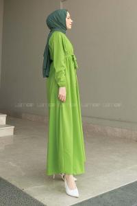 Grassgreen Medium Crew Neck Cotton Fabric Unprinted Dresess