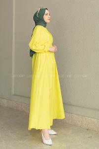 Yellow Medium Crew Neck Cotton Fabric Unprinted Dresess