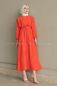 Orange Crew Neck Acrylic Unprinted Dresess