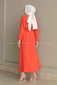 Orange Crew Neck Acrylic Unprinted Dresess