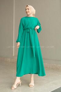 Green Crew Neck Acrylic Unprinted Dresess